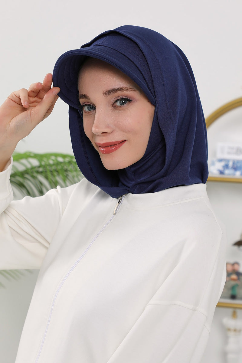 Full Coverage Bonnet Hijab with Visor, Ready to Wear Modest Visor Underscarf Bonnet with Neck Cover for All Seasons,B-88O