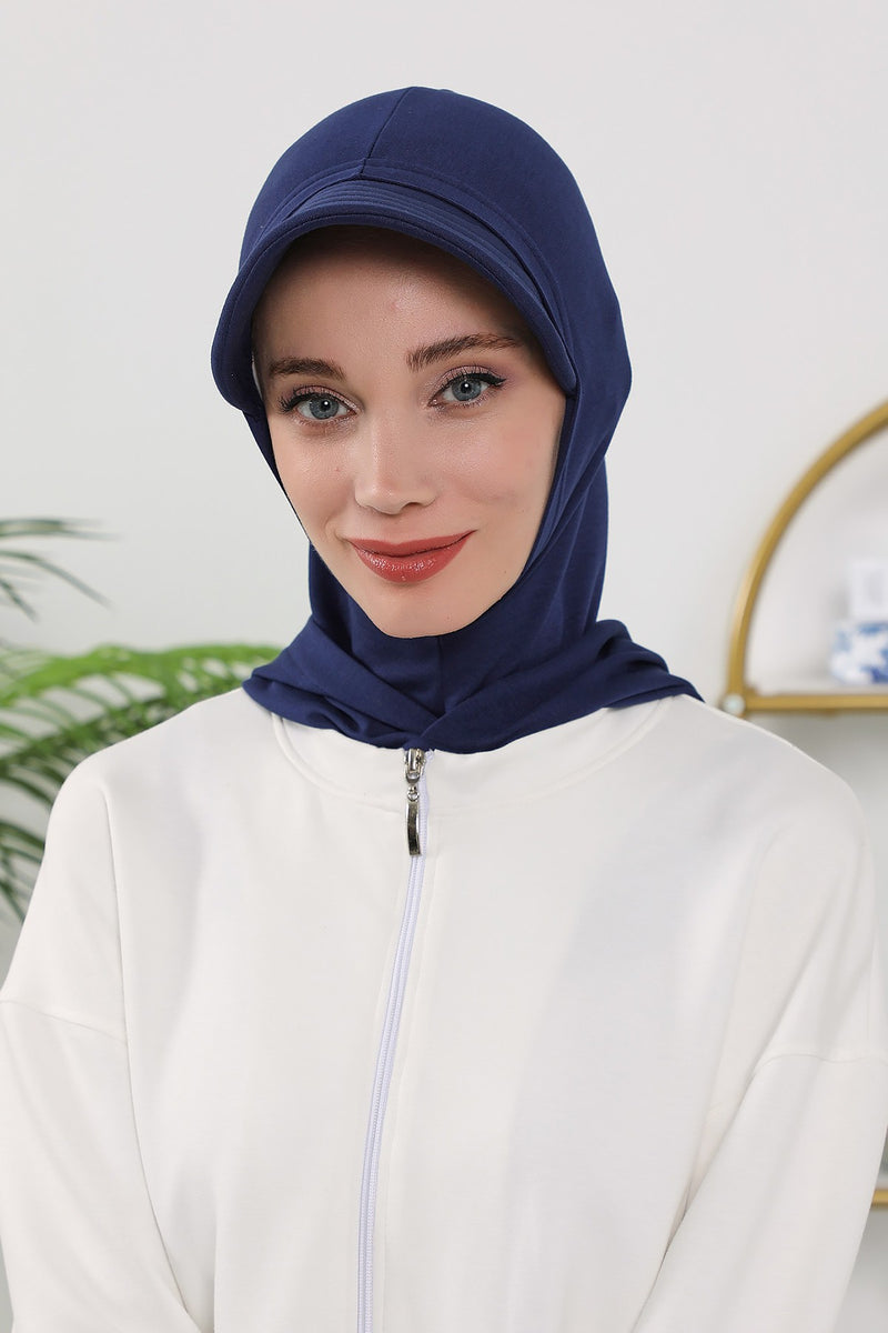 Full Coverage Bonnet Hijab with Visor, Ready to Wear Modest Visor Underscarf Bonnet with Neck Cover for All Seasons,B-88O