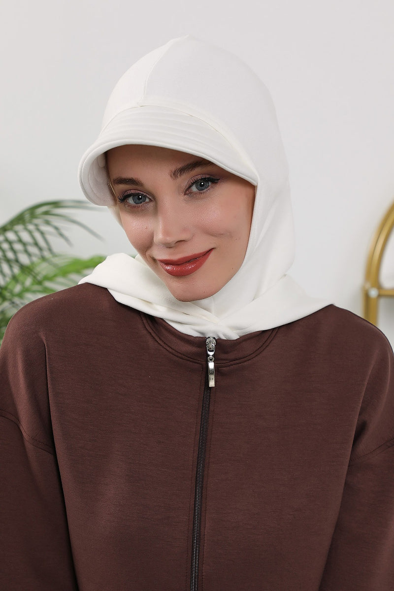 Full Coverage Bonnet Hijab with Visor, Ready to Wear Modest Visor Underscarf Bonnet with Neck Cover for All Seasons,B-88O