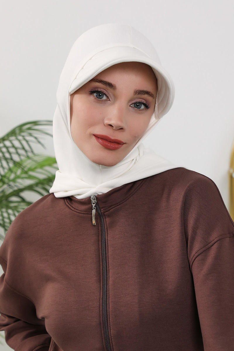 Full Coverage Bonnet Hijab with Visor, Ready to Wear Modest Visor Underscarf Bonnet with Neck Cover for All Seasons,B-88O