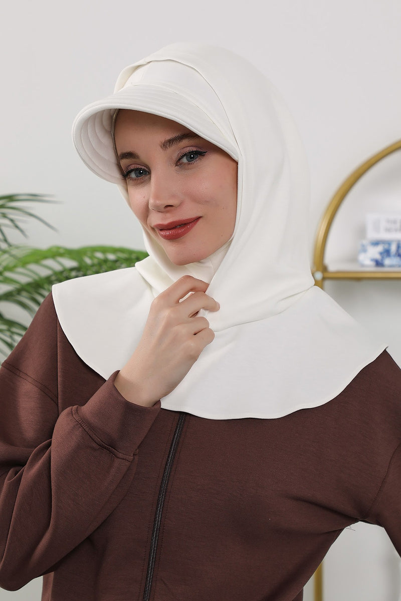 Full Coverage Bonnet Hijab with Visor, Ready to Wear Modest Visor Underscarf Bonnet with Neck Cover for All Seasons,B-88O
