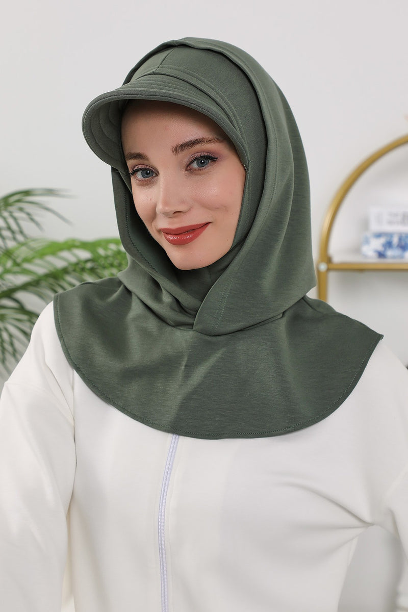 Full Coverage Bonnet Hijab with Visor, Ready to Wear Modest Visor Underscarf Bonnet with Neck Cover for All Seasons,B-88O