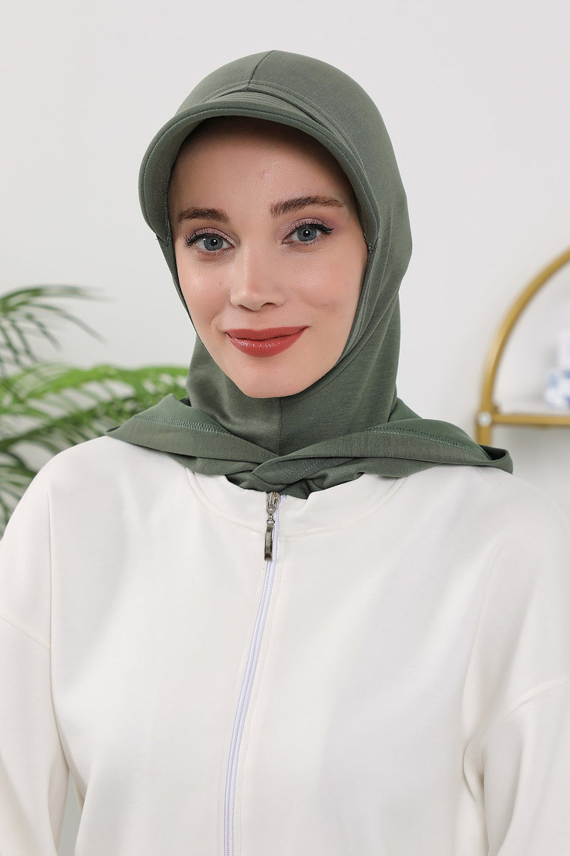 Full Coverage Bonnet Hijab with Visor, Ready to Wear Modest Visor Underscarf Bonnet with Neck Cover for All Seasons,B-88O