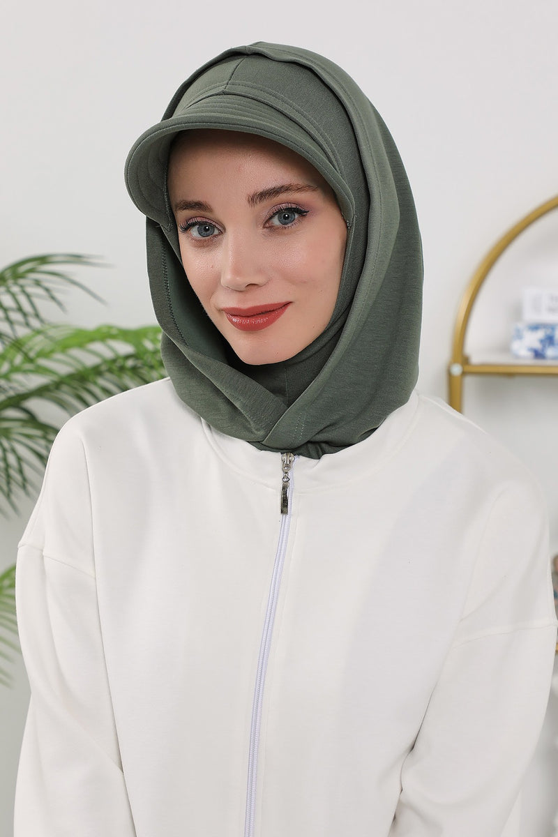 Full Coverage Bonnet Hijab with Visor, Ready to Wear Modest Visor Underscarf Bonnet with Neck Cover for All Seasons,B-88O