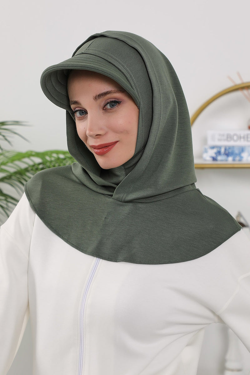 Full Coverage Bonnet Hijab with Visor, Ready to Wear Modest Visor Underscarf Bonnet with Neck Cover for All Seasons,B-88O