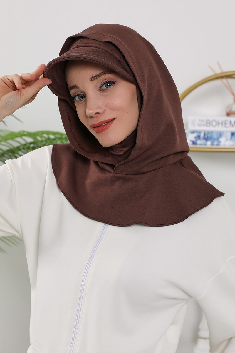 Full Coverage Bonnet Hijab with Visor, Ready to Wear Modest Visor Underscarf Bonnet with Neck Cover for All Seasons,B-88O