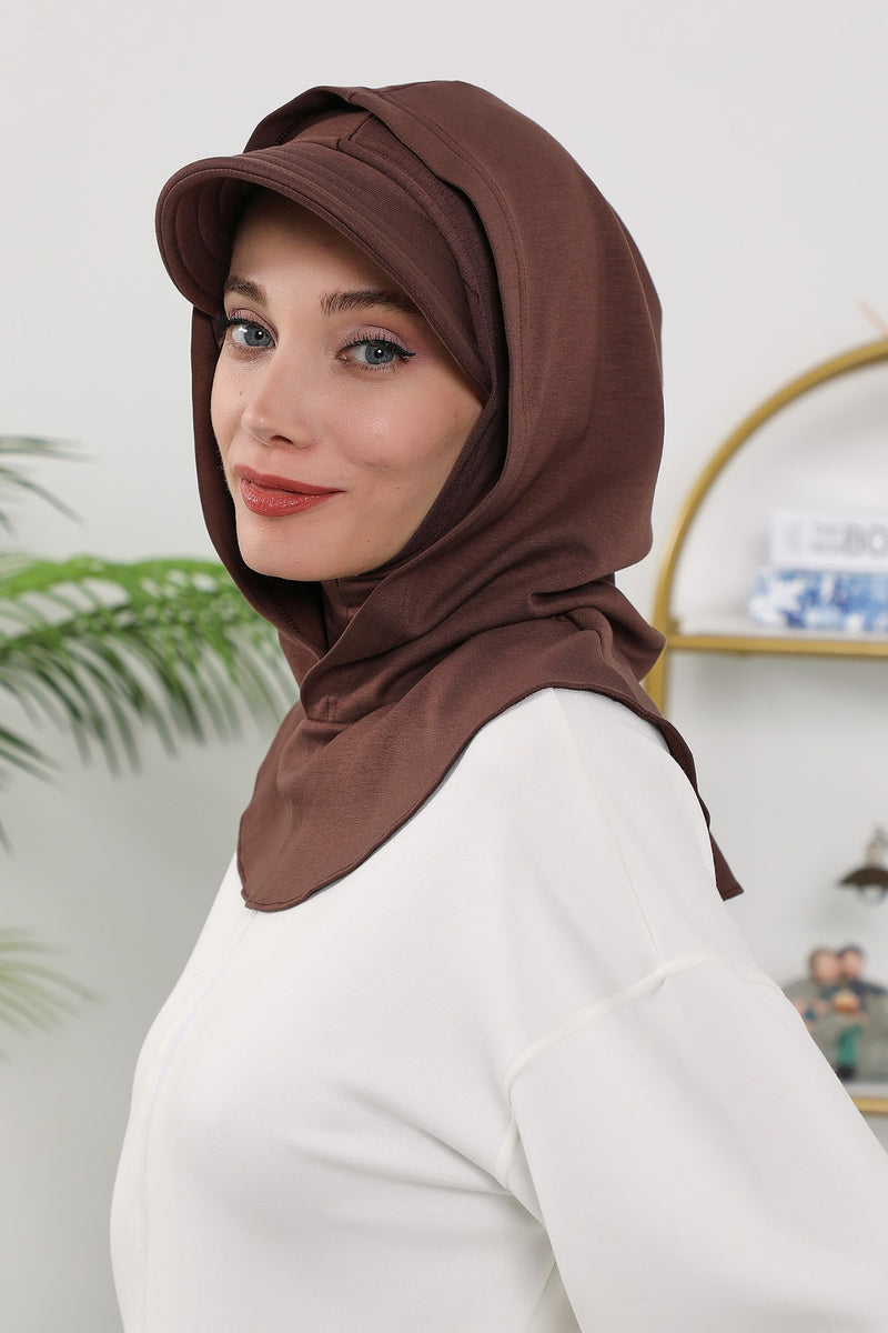 Full Coverage Bonnet Hijab with Visor, Ready to Wear Modest Visor Underscarf Bonnet with Neck Cover for All Seasons,B-88O