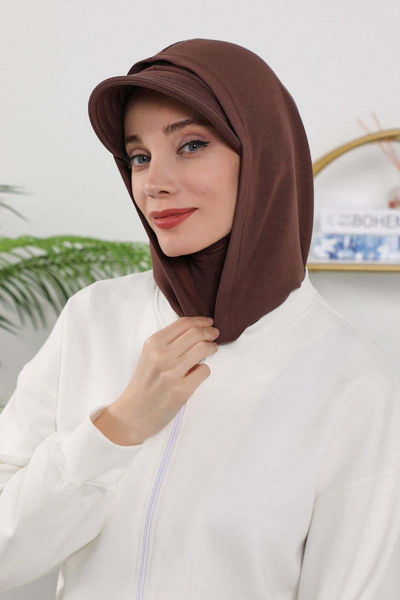 Full Coverage Bonnet Hijab with Visor, Ready to Wear Modest Visor Underscarf Bonnet with Neck Cover for All Seasons,B-88O
