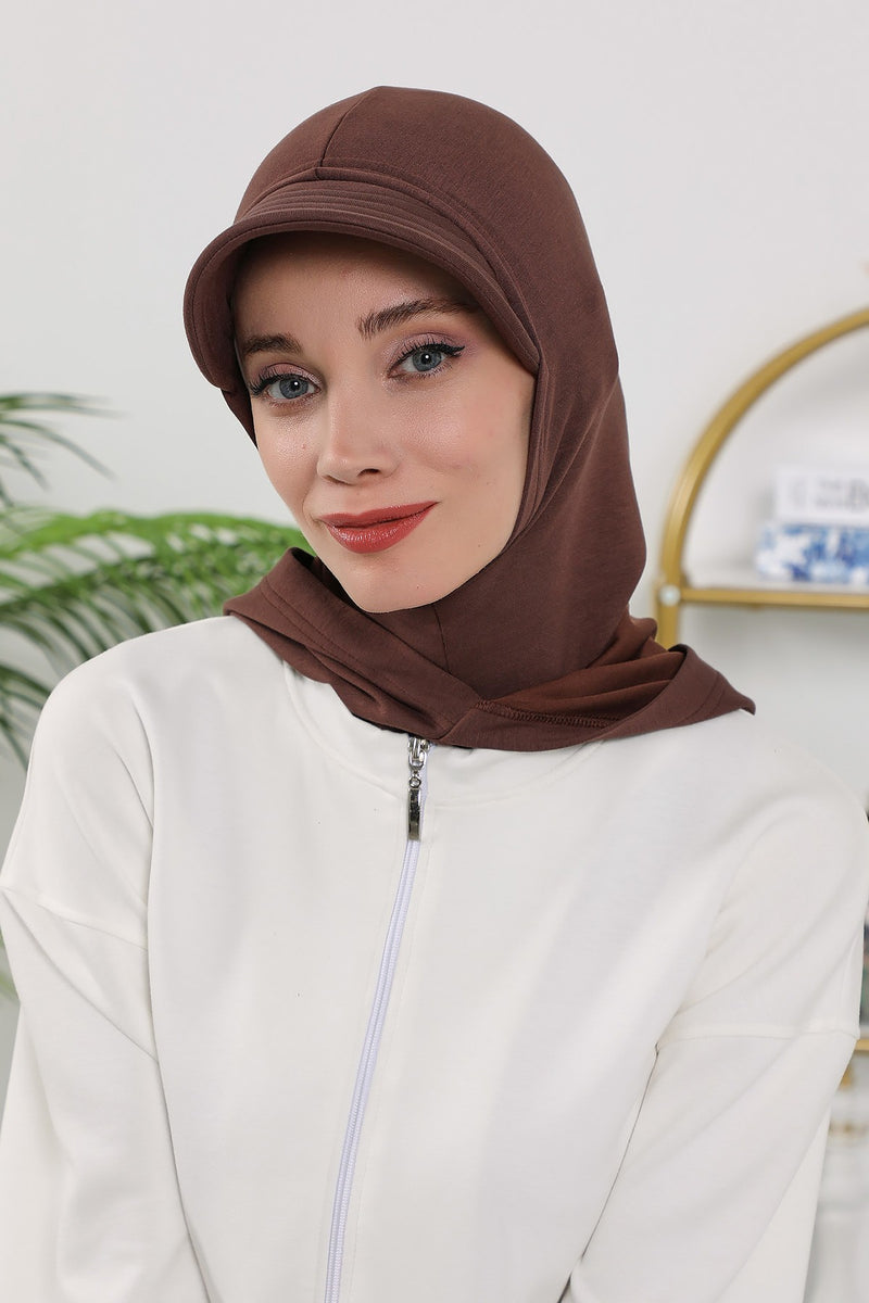 Full Coverage Bonnet Hijab with Visor, Ready to Wear Modest Visor Underscarf Bonnet with Neck Cover for All Seasons,B-88O