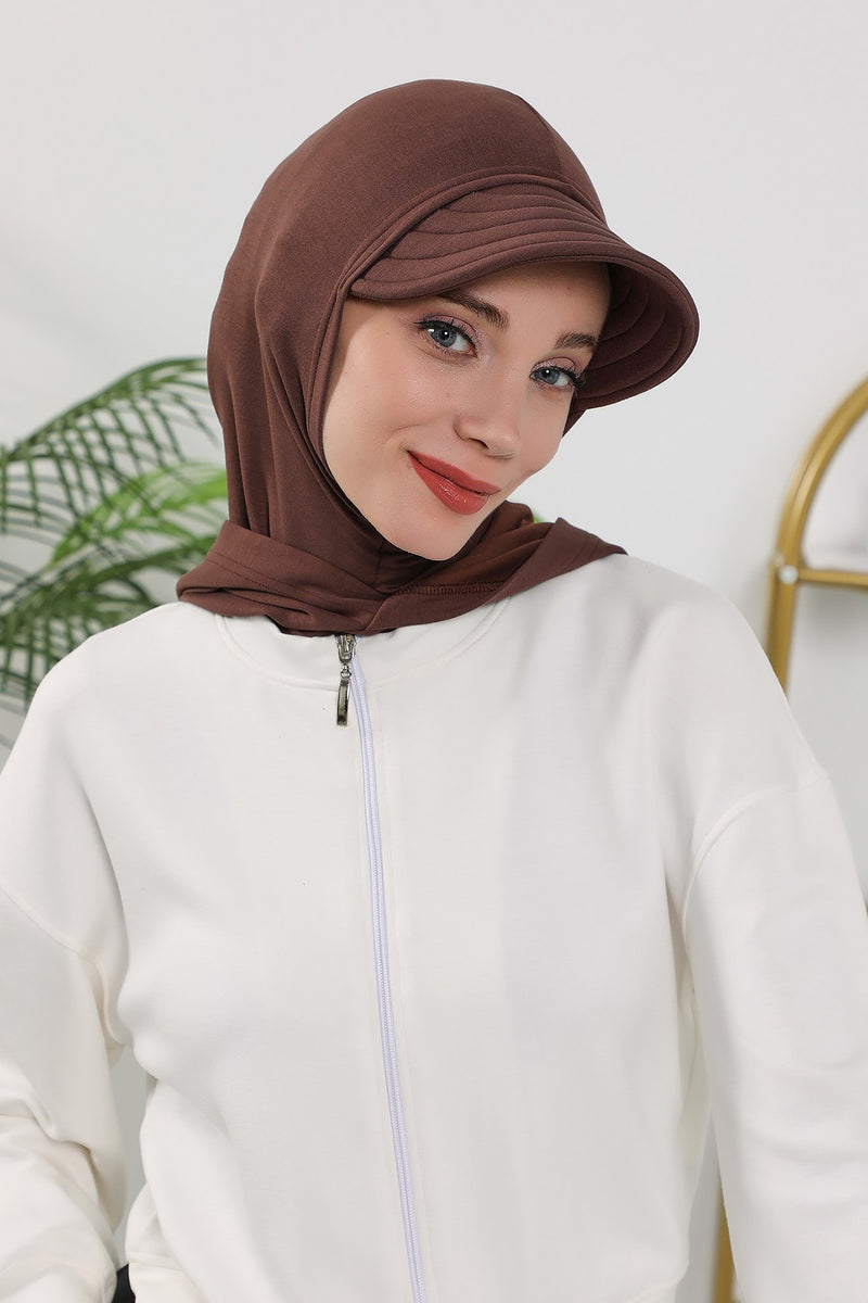 Full Coverage Bonnet Hijab with Visor, Ready to Wear Modest Visor Underscarf Bonnet with Neck Cover for All Seasons,B-88O