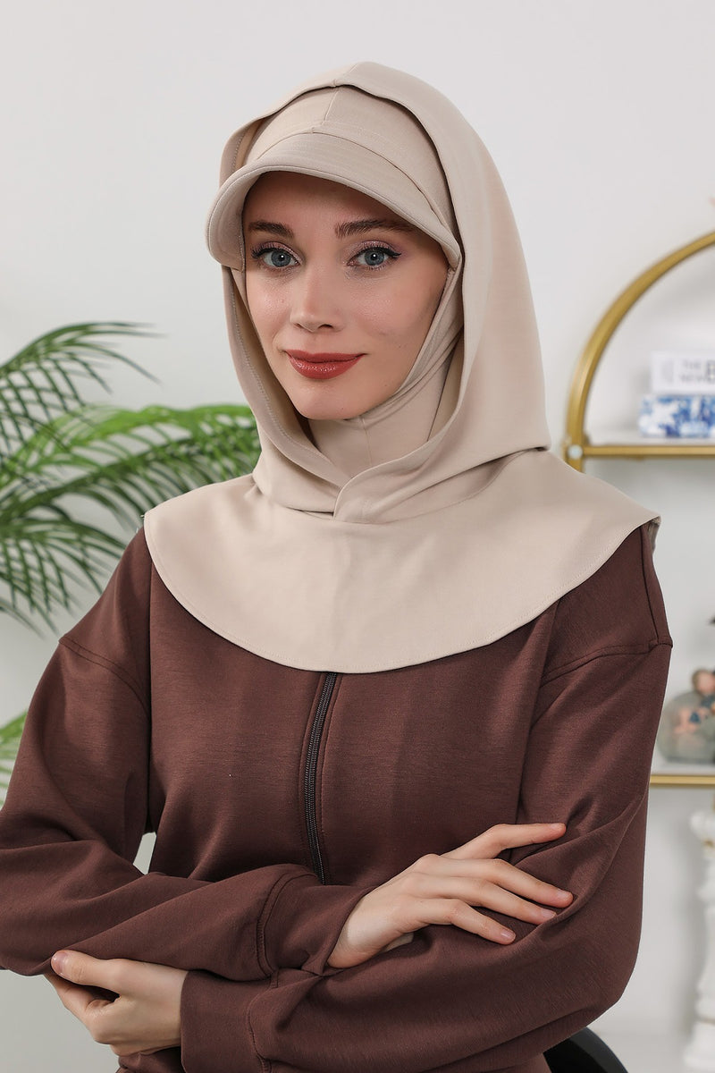 Full Coverage Bonnet Hijab with Visor, Ready to Wear Modest Visor Underscarf Bonnet with Neck Cover for All Seasons,B-88O