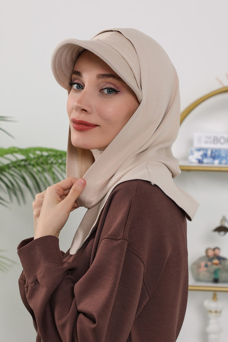 Full Coverage Bonnet Hijab with Visor, Ready to Wear Modest Visor Underscarf Bonnet with Neck Cover for All Seasons,B-88O