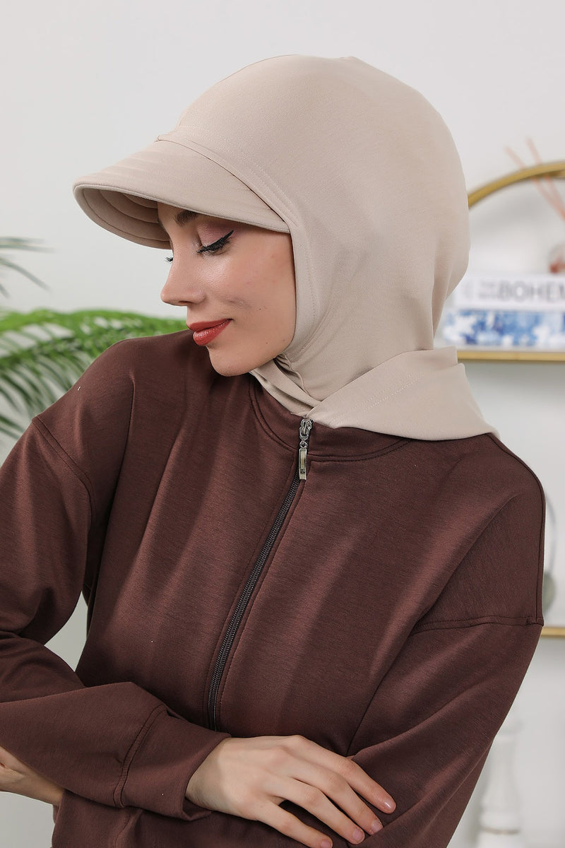 Full Coverage Bonnet Hijab with Visor, Ready to Wear Modest Visor Underscarf Bonnet with Neck Cover for All Seasons,B-88O