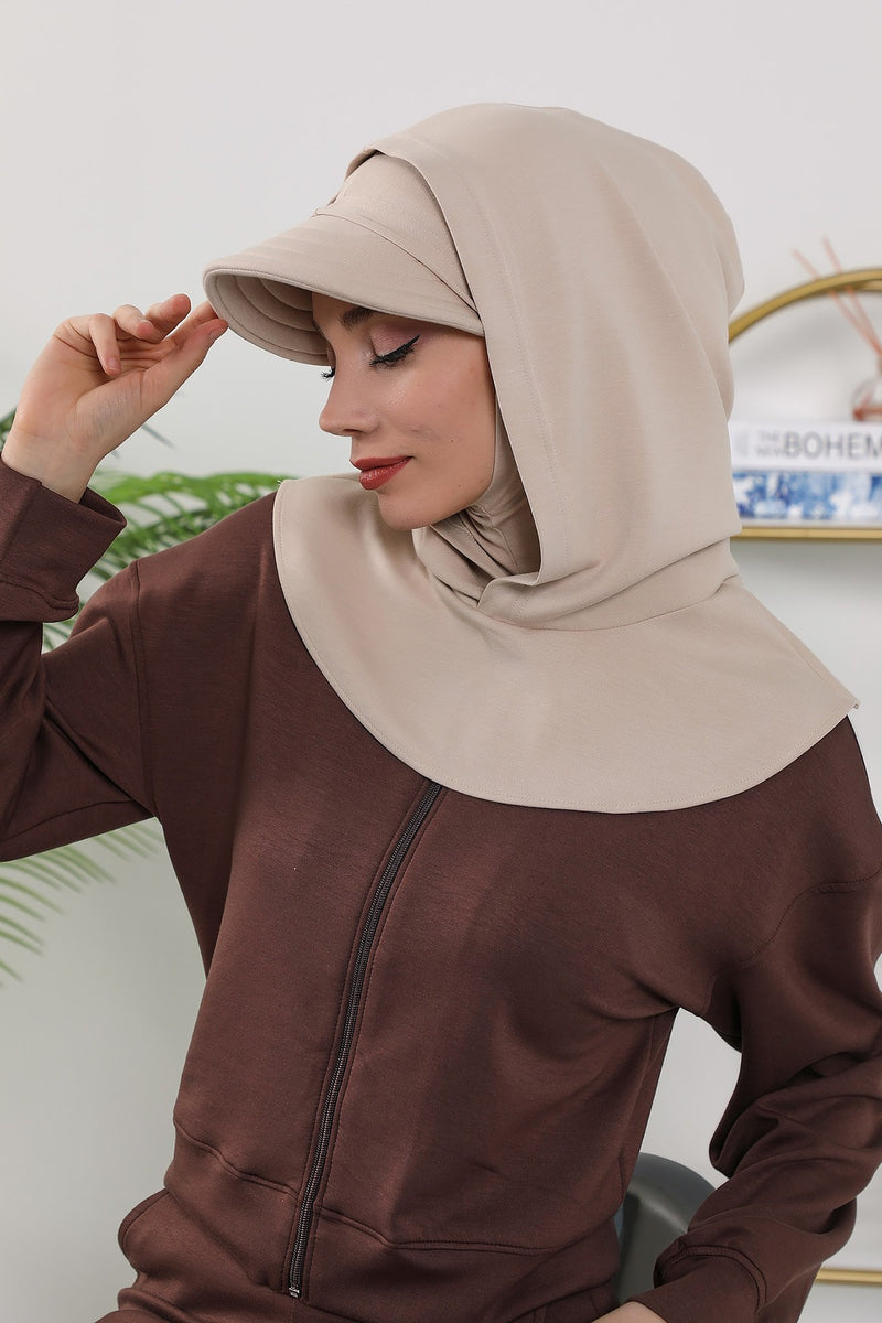 Full Coverage Bonnet Hijab with Visor, Ready to Wear Modest Visor Underscarf Bonnet with Neck Cover for All Seasons,B-88O