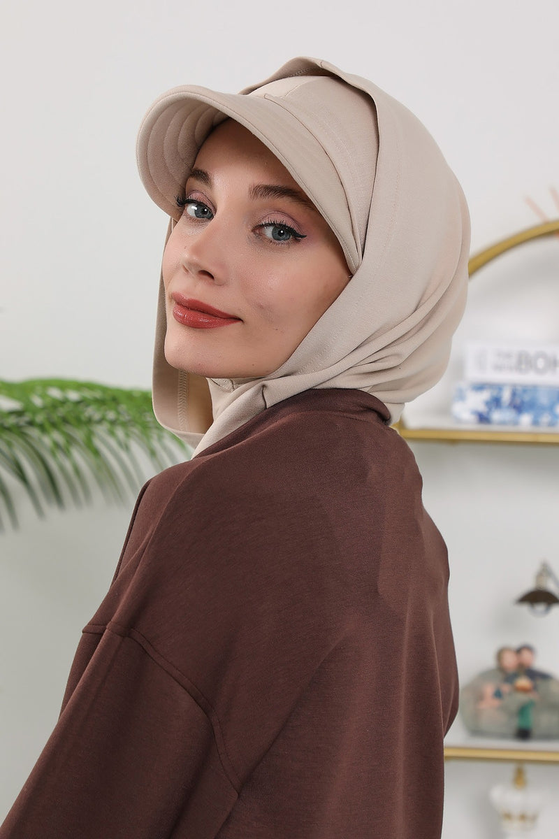 Full Coverage Bonnet Hijab with Visor, Ready to Wear Modest Visor Underscarf Bonnet with Neck Cover for All Seasons,B-88O