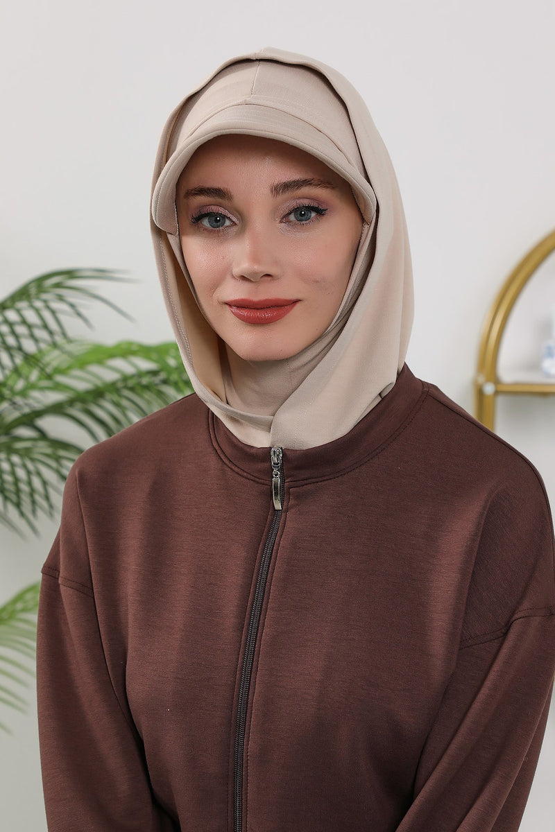 Full Coverage Bonnet Hijab with Visor, Ready to Wear Modest Visor Underscarf Bonnet with Neck Cover for All Seasons,B-88O