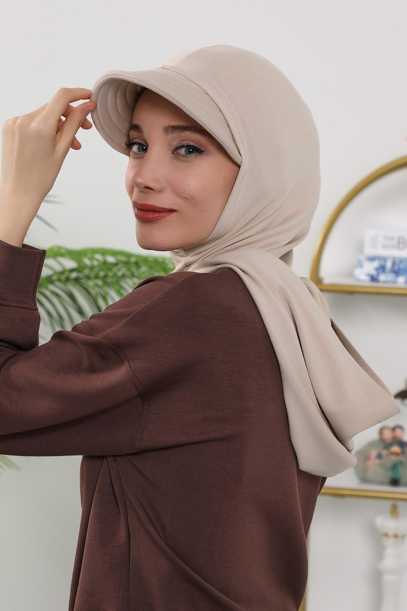 Full Coverage Bonnet Hijab with Visor, Ready to Wear Modest Visor Underscarf Bonnet with Neck Cover for All Seasons,B-88O