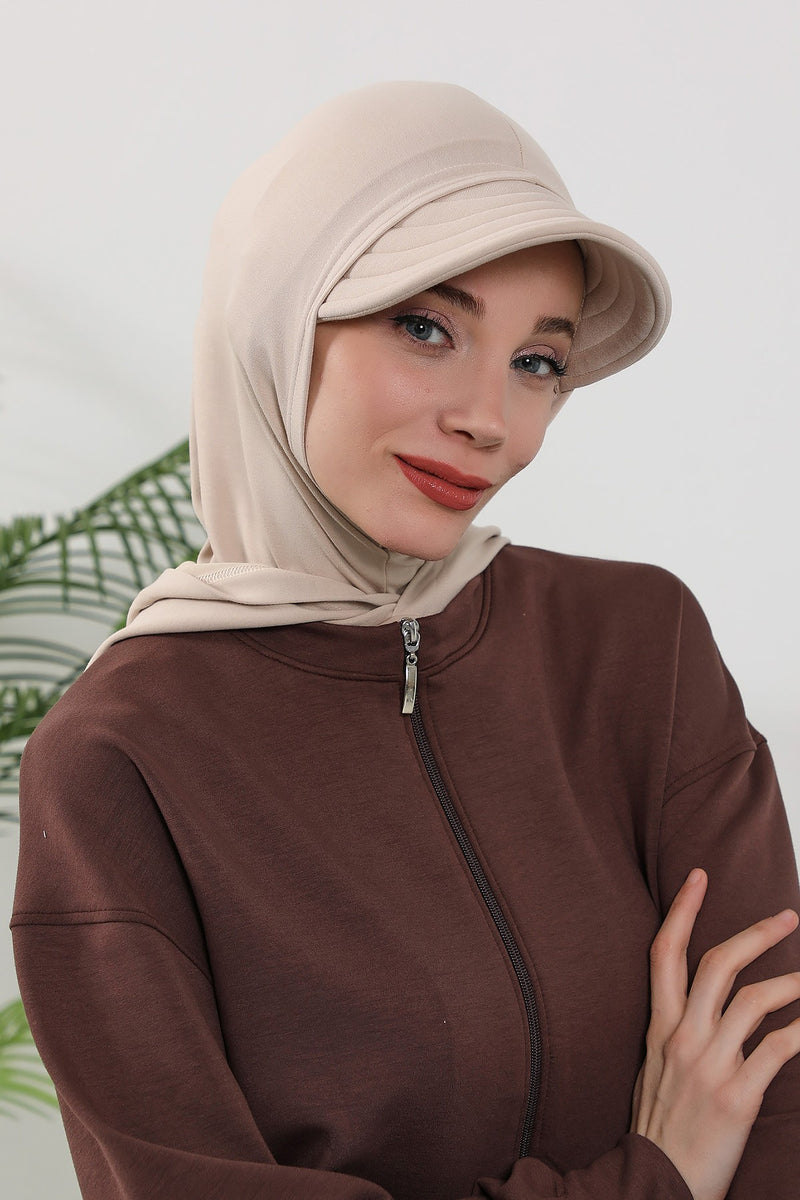 Full Coverage Bonnet Hijab with Visor, Ready to Wear Modest Visor Underscarf Bonnet with Neck Cover for All Seasons,B-88O
