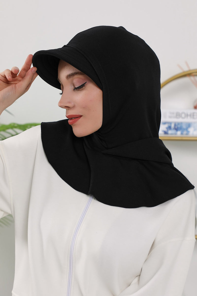 Full Coverage Bonnet Hijab with Visor, Ready to Wear Modest Visor Underscarf Bonnet with Neck Cover for All Seasons,B-88O