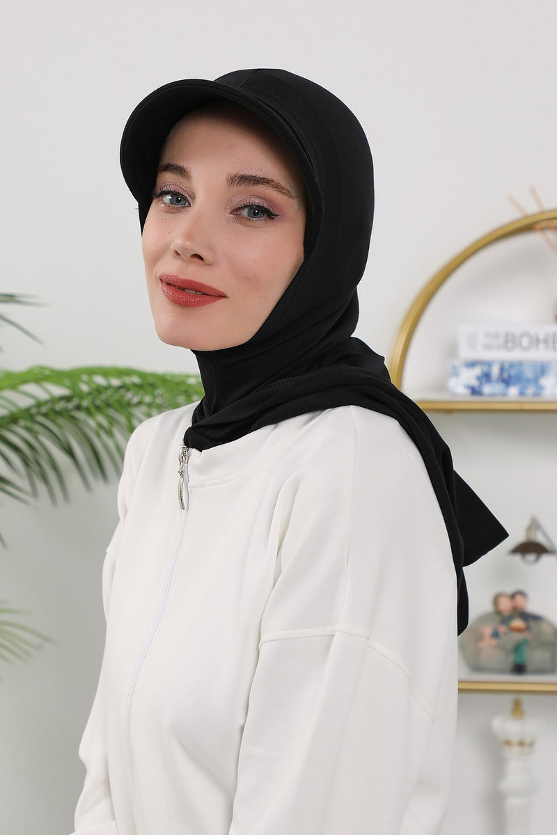 Full Coverage Bonnet Hijab with Visor, Ready to Wear Modest Visor Underscarf Bonnet with Neck Cover for All Seasons,B-88O