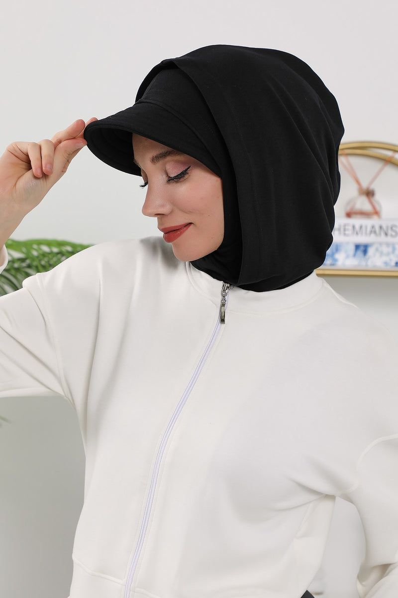 Full Coverage Bonnet Hijab with Visor, Ready to Wear Modest Visor Underscarf Bonnet with Neck Cover for All Seasons,B-88O