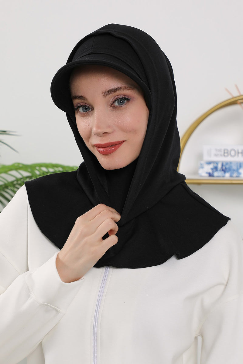 Full Coverage Bonnet Hijab with Visor, Ready to Wear Modest Visor Underscarf Bonnet with Neck Cover for All Seasons,B-88O
