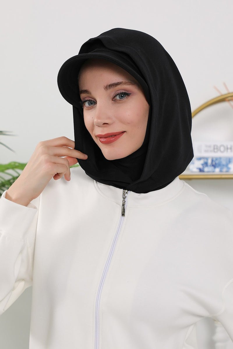 Full Coverage Bonnet Hijab with Visor, Ready to Wear Modest Visor Underscarf Bonnet with Neck Cover for All Seasons,B-88O