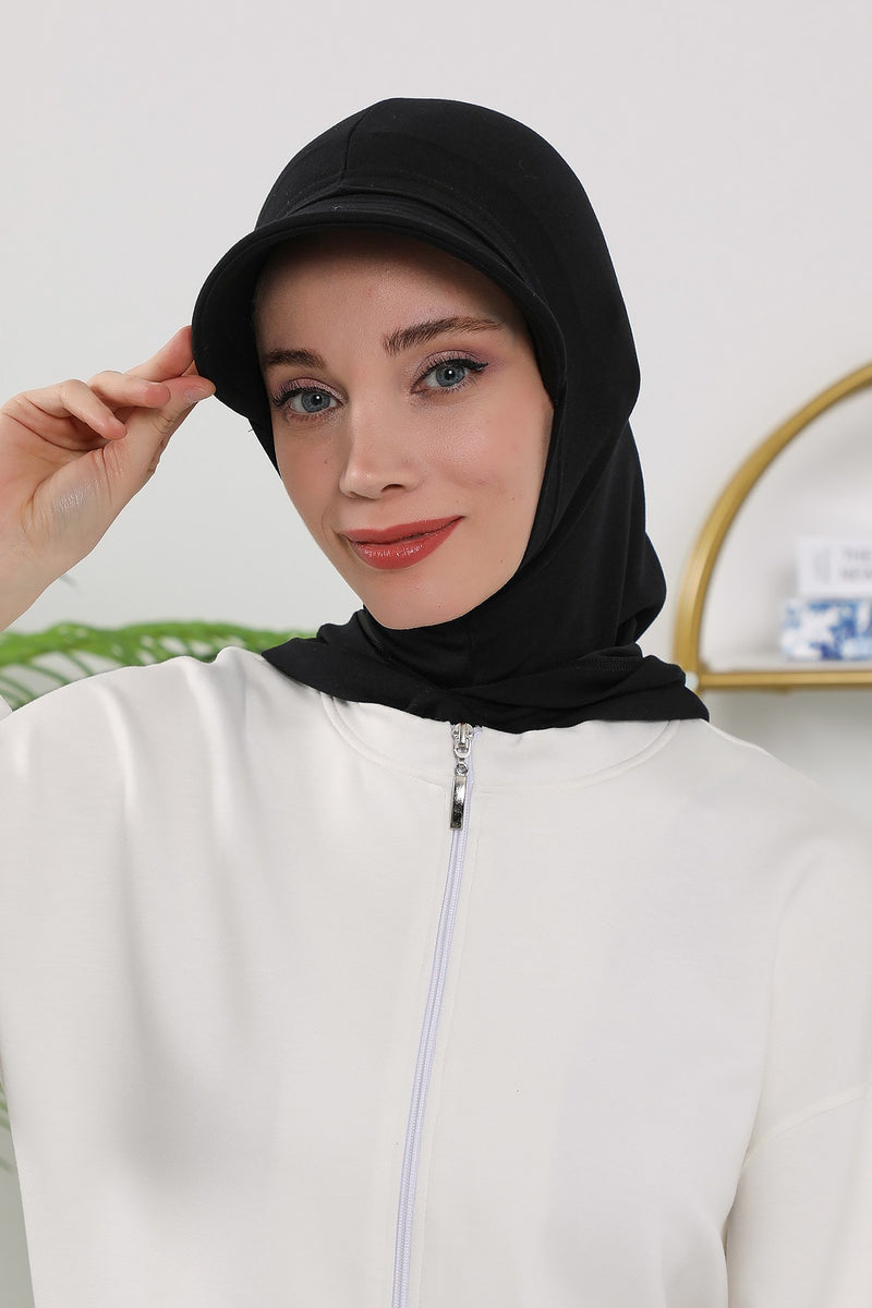 Full Coverage Bonnet Hijab with Visor, Ready to Wear Modest Visor Underscarf Bonnet with Neck Cover for All Seasons,B-88O