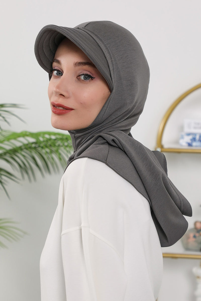 Full Coverage Bonnet Hijab with Visor, Ready to Wear Modest Visor Underscarf Bonnet with Neck Cover for All Seasons,B-88O