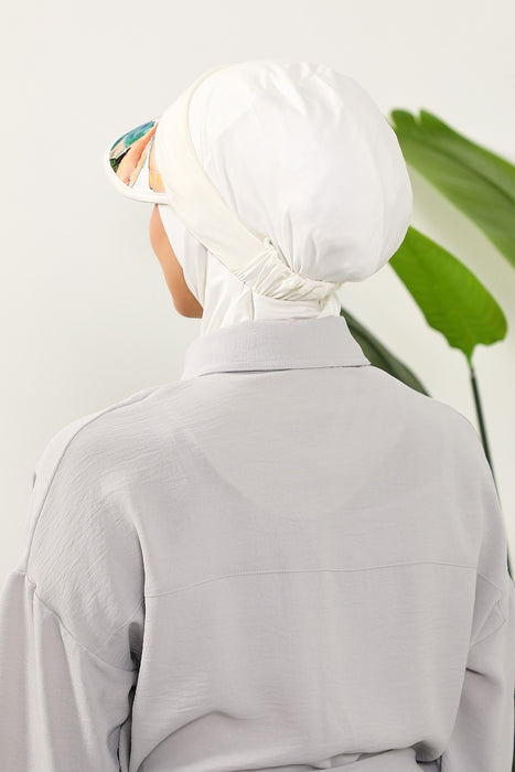 2-in-1 Hijab Bonnet with Removable Printed Visor, Detachable Visor Ninja Undercap Hijab Bonnet with Patterned Brim,B-91D