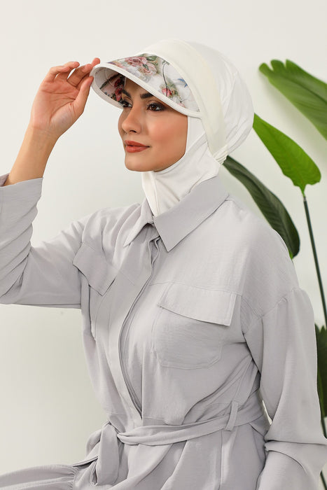 2-in-1 Hijab Bonnet with Removable Printed Visor, Detachable Visor Ninja Undercap Hijab Bonnet with Patterned Brim,B-91D