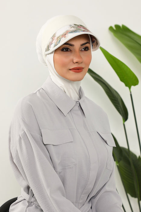 2-in-1 Hijab Bonnet with Removable Printed Visor, Detachable Visor Ninja Undercap Hijab Bonnet with Patterned Brim,B-91D