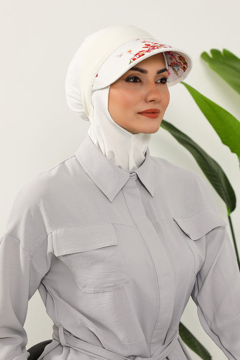 2-in-1 Hijab Bonnet with Removable Printed Visor, Detachable Visor Ninja Undercap Hijab Bonnet with Patterned Brim,B-91D