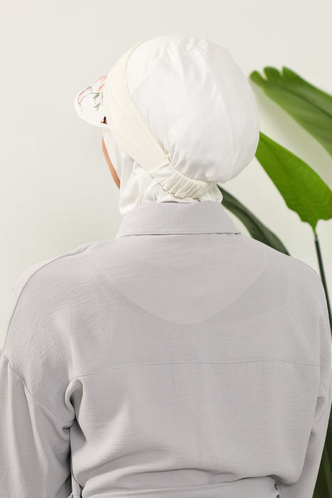 2-in-1 Hijab Bonnet with Removable Printed Visor, Detachable Visor Ninja Undercap Hijab Bonnet with Patterned Brim,B-91D