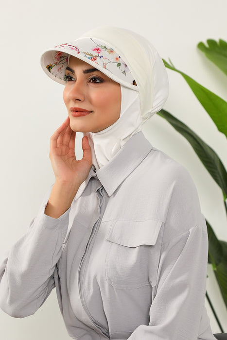 2-in-1 Hijab Bonnet with Removable Printed Visor, Detachable Visor Ninja Undercap Hijab Bonnet with Patterned Brim,B-91D