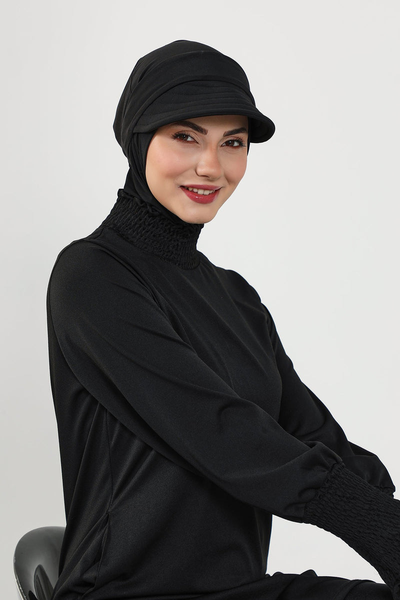Modest Swim Turban with Detachable Visor, Quick Dry Ninja Cap for Women, Salt-Resistant Sea Bonnet Hijab,B-82SN