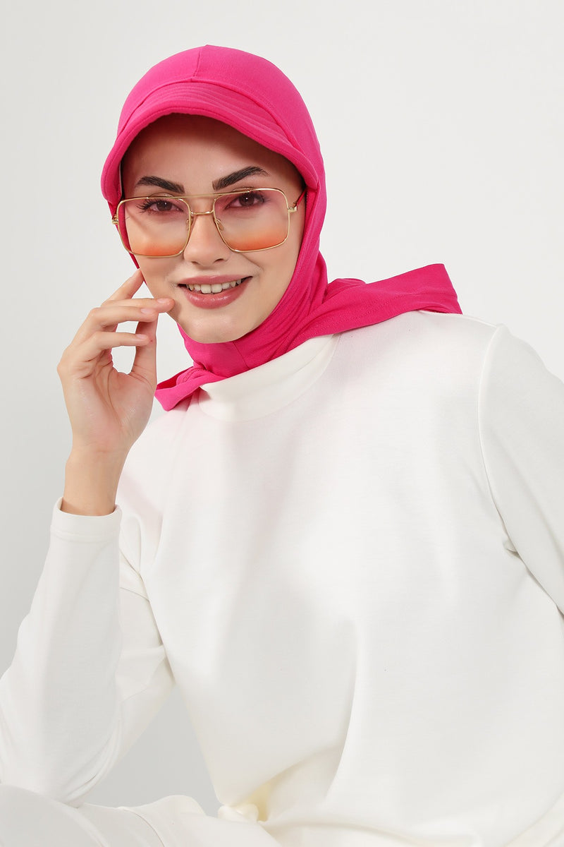 Full Coverage Cotton Bonnet Hijab with Visor, Ready to Wear Modest Visor Underscarf Bonnet with Neck Cover,B-88P