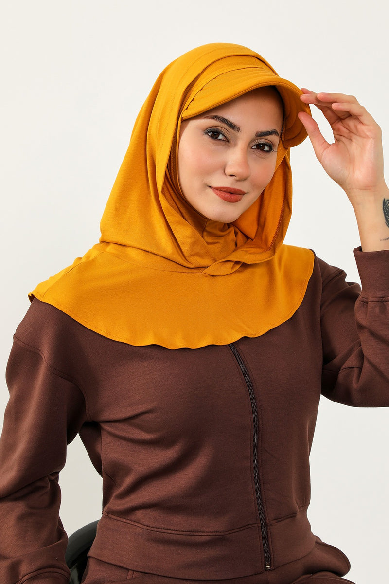 Full Coverage Cotton Bonnet Hijab with Visor, Ready to Wear Modest Visor Underscarf Bonnet with Neck Cover,B-88P