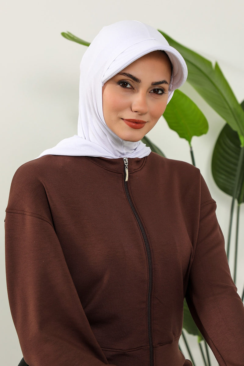 Full Coverage Cotton Bonnet Hijab with Visor, Ready to Wear Modest Visor Underscarf Bonnet with Neck Cover,B-88P