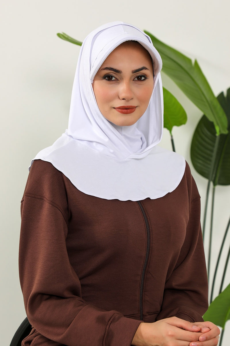 Full Coverage Cotton Bonnet Hijab with Visor, Ready to Wear Modest Visor Underscarf Bonnet with Neck Cover,B-88P
