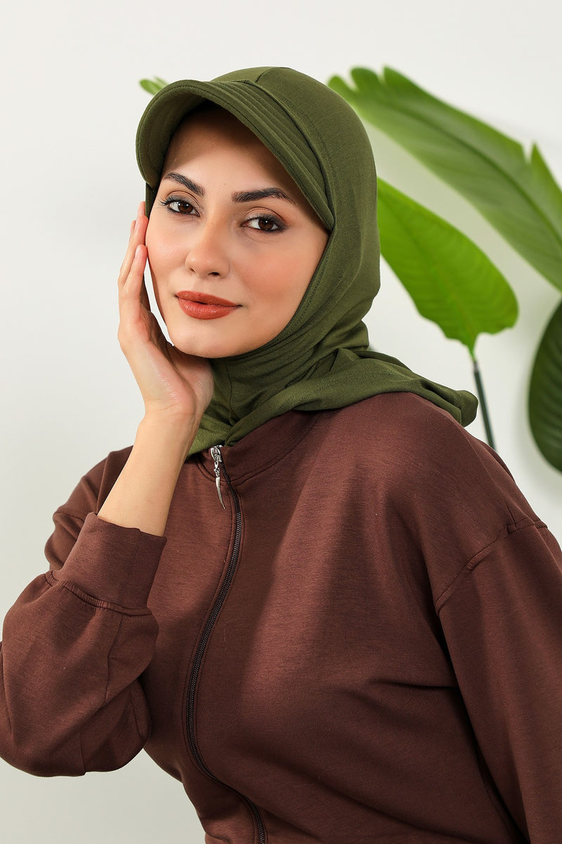 Full Coverage Cotton Bonnet Hijab with Visor, Ready to Wear Modest Visor Underscarf Bonnet with Neck Cover,B-88P