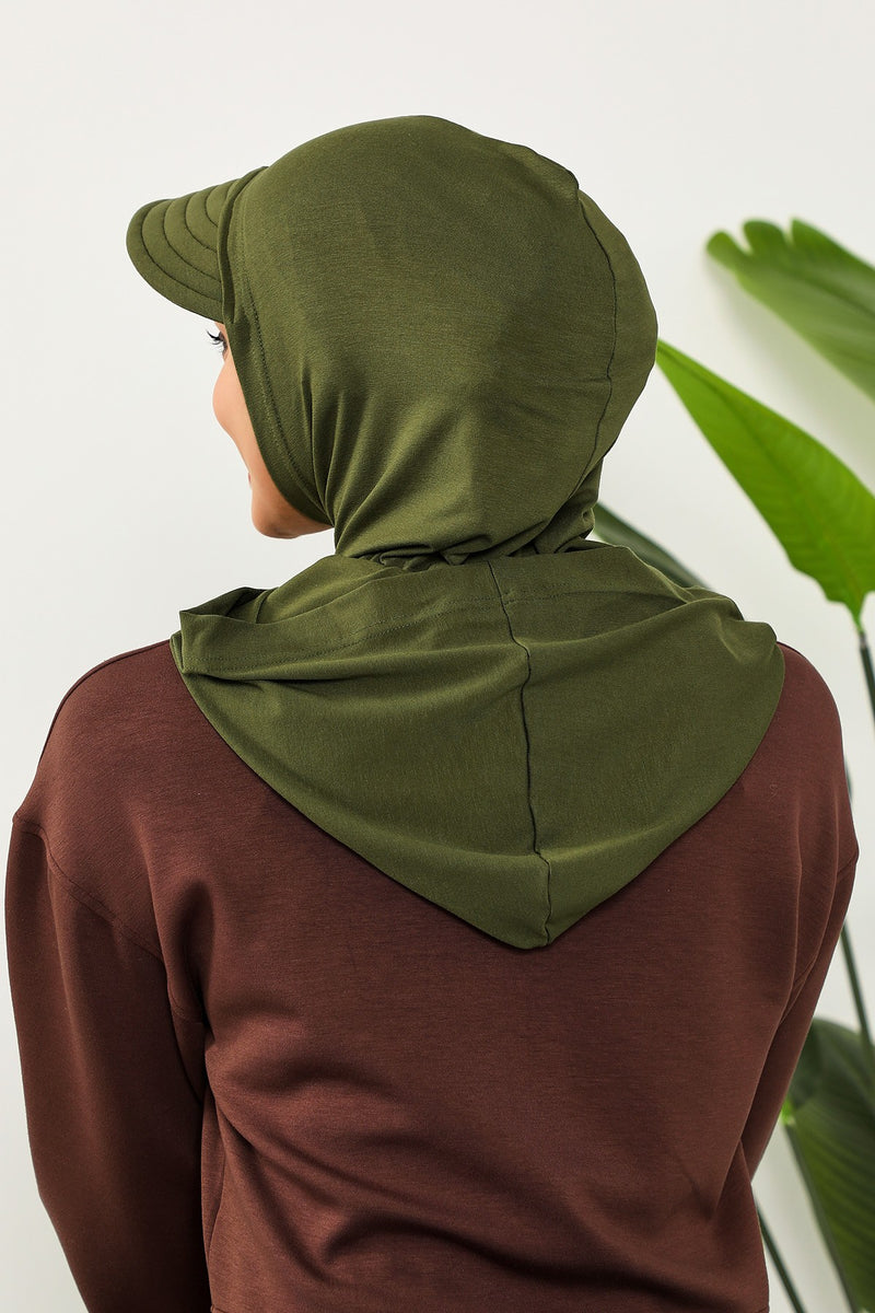 Full Coverage Cotton Bonnet Hijab with Visor, Ready to Wear Modest Visor Underscarf Bonnet with Neck Cover,B-88P