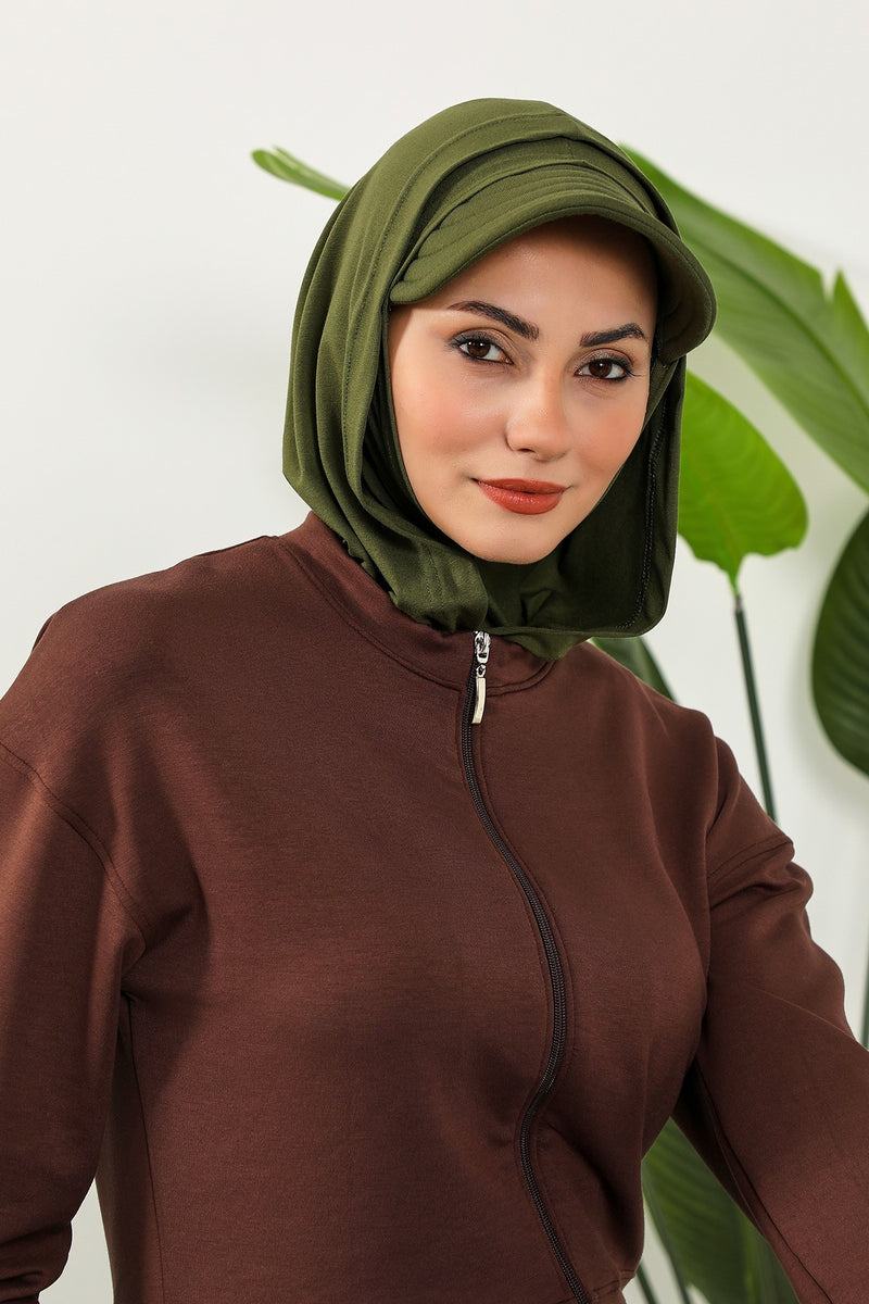 Full Coverage Cotton Bonnet Hijab with Visor, Ready to Wear Modest Visor Underscarf Bonnet with Neck Cover,B-88P