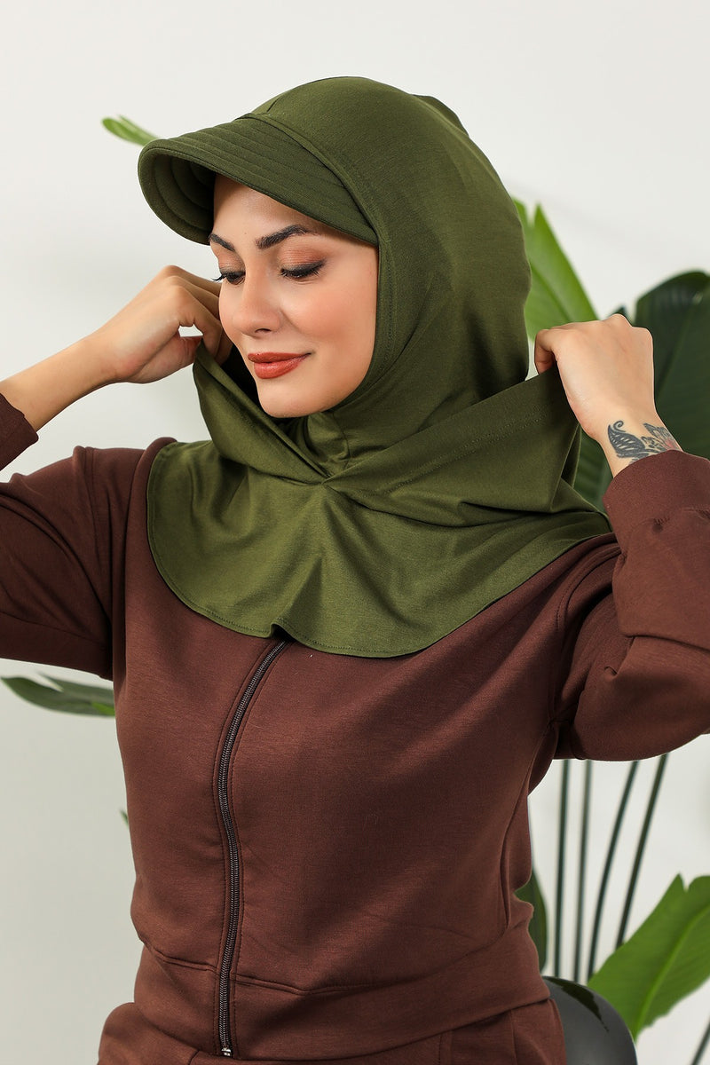 Full Coverage Cotton Bonnet Hijab with Visor, Ready to Wear Modest Visor Underscarf Bonnet with Neck Cover,B-88P