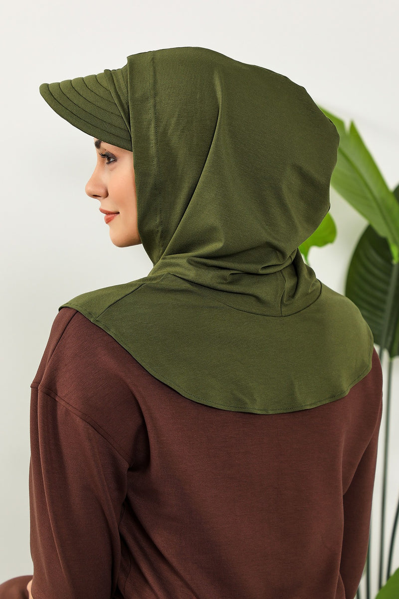 Full Coverage Cotton Bonnet Hijab with Visor, Ready to Wear Modest Visor Underscarf Bonnet with Neck Cover,B-88P