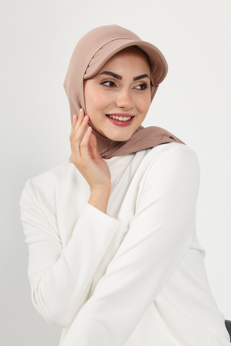 Full Coverage Cotton Bonnet Hijab with Visor, Ready to Wear Modest Visor Underscarf Bonnet with Neck Cover,B-88P