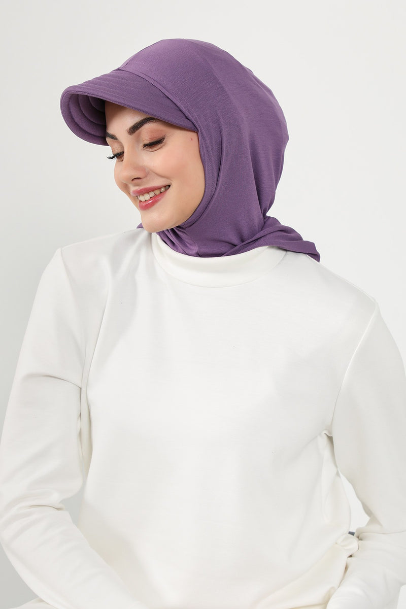 Full Coverage Cotton Bonnet Hijab with Visor, Ready to Wear Modest Visor Underscarf Bonnet with Neck Cover,B-88P