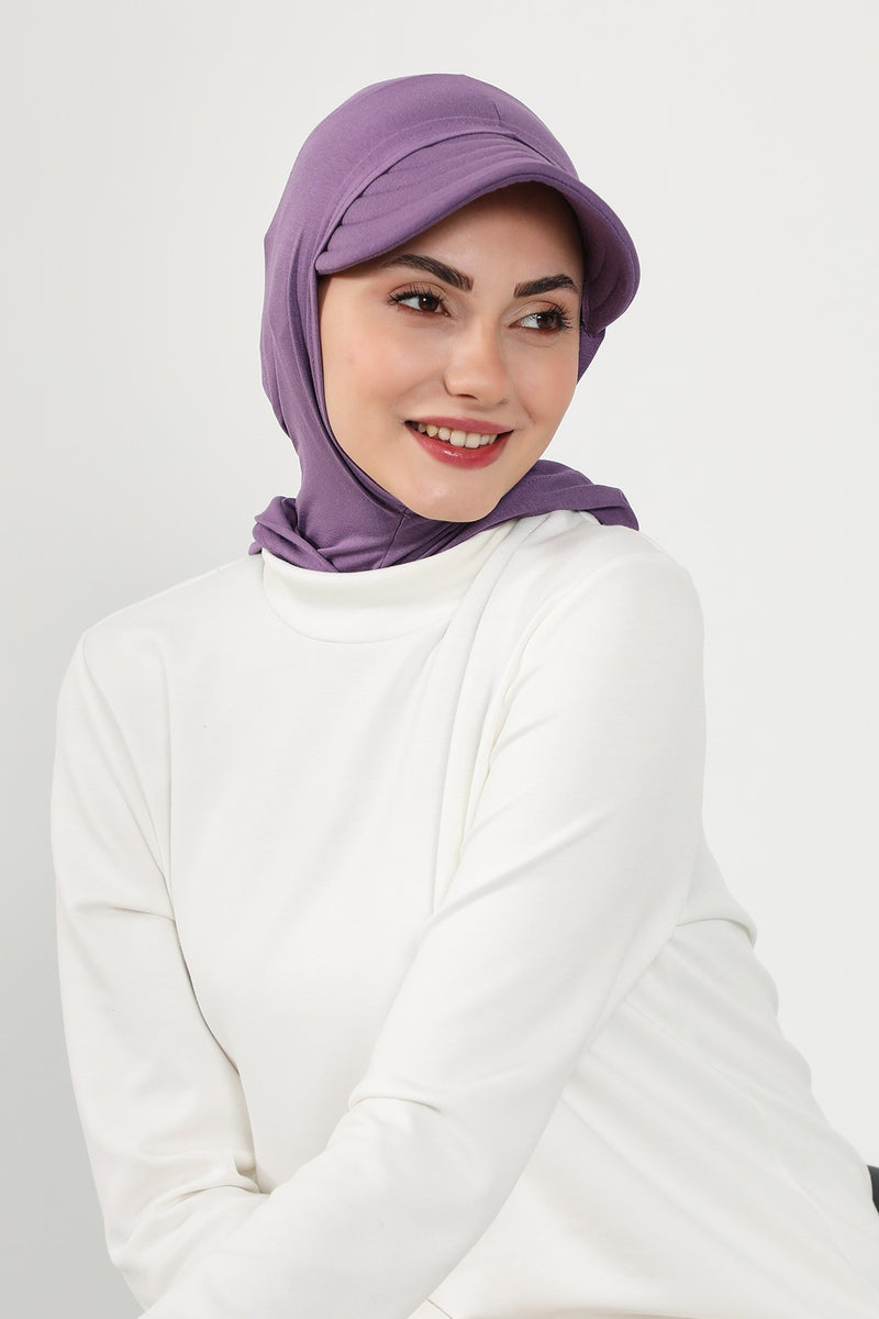 Full Coverage Cotton Bonnet Hijab with Visor, Ready to Wear Modest Visor Underscarf Bonnet with Neck Cover,B-88P