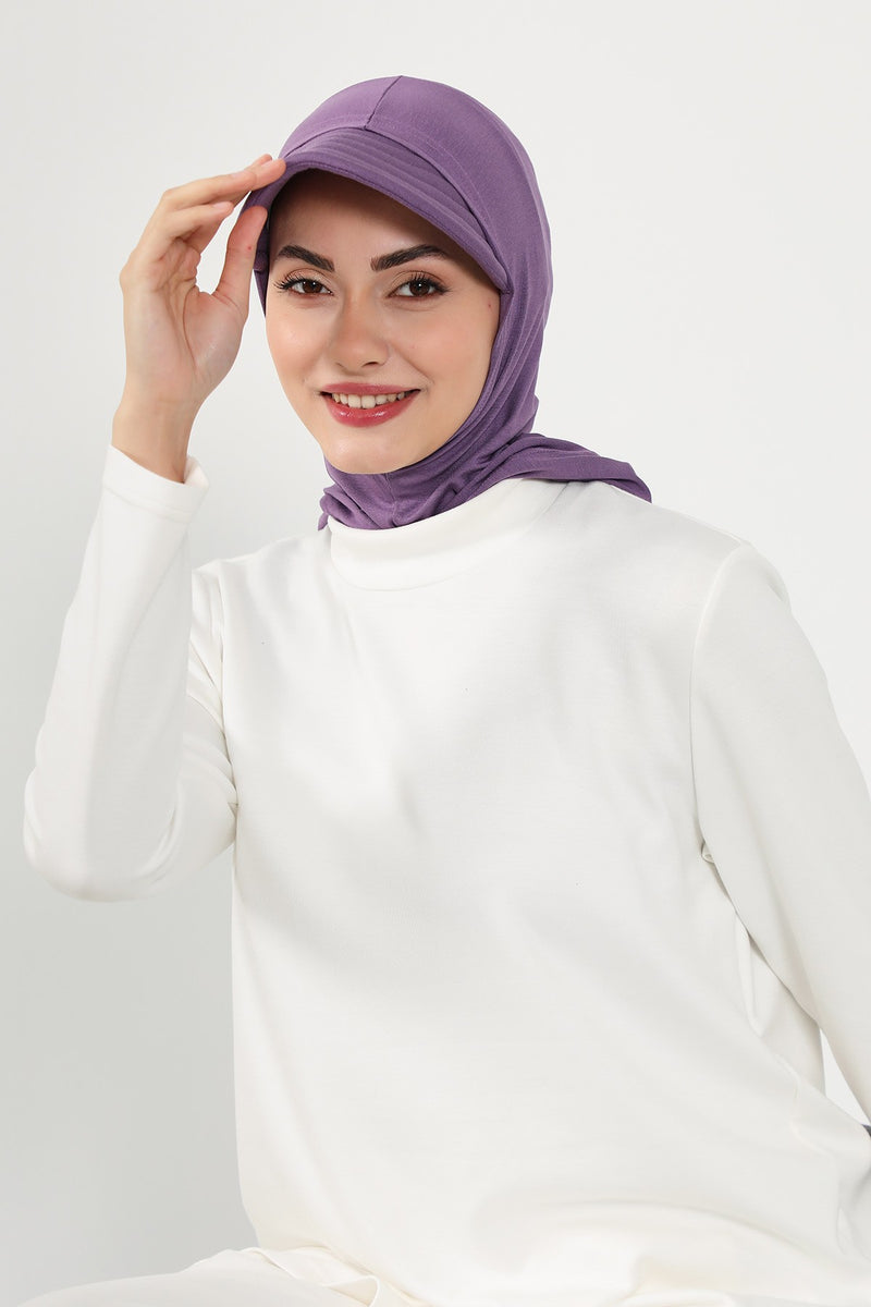 Full Coverage Cotton Bonnet Hijab with Visor, Ready to Wear Modest Visor Underscarf Bonnet with Neck Cover,B-88P