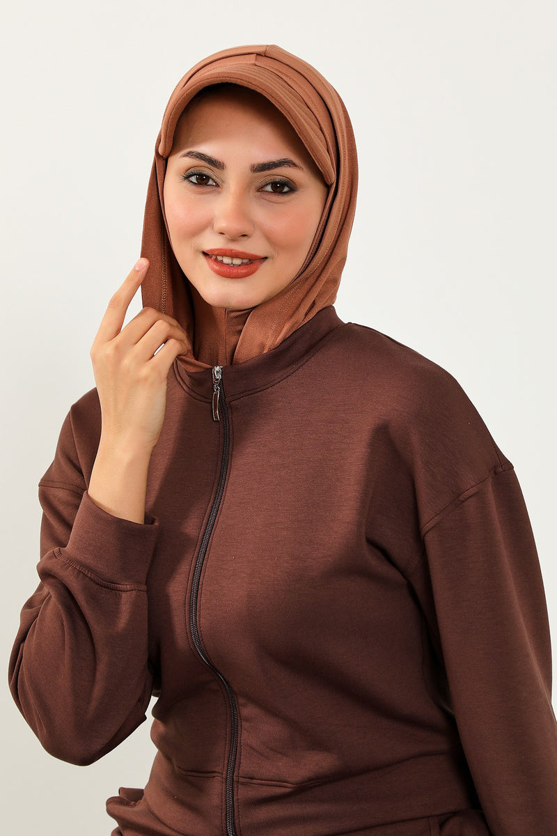 Full Coverage Cotton Bonnet Hijab with Visor, Ready to Wear Modest Visor Underscarf Bonnet with Neck Cover,B-88P